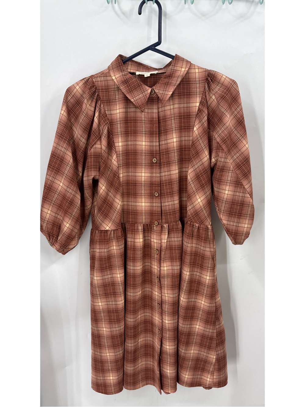 Umgee Checkered Button-Down Mauve Plaid Mini Dress M